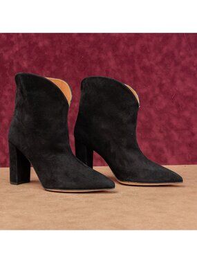 Paris Texas Women Modern Western Black Suede Stacked Heel Boots 10.5US EUR 41
